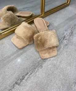 Sorelleuk New Arrivals Arya Fluffy Strap Slippers - Nude(SALE)