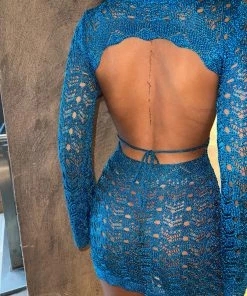 Sorelleuk Khloe Metallic Dress - Blue New Arrivals