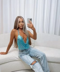 Sorelleuk Perri Chainmail Top - Turquoise New Arrivals