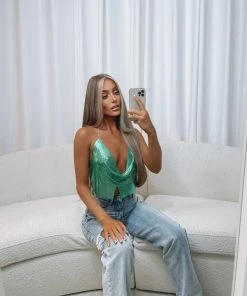 Sorelleuk New Arrivals Cindie Chainmail Top - Green