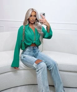 Sorelleuk Lainey Tie Shirt - Emerald