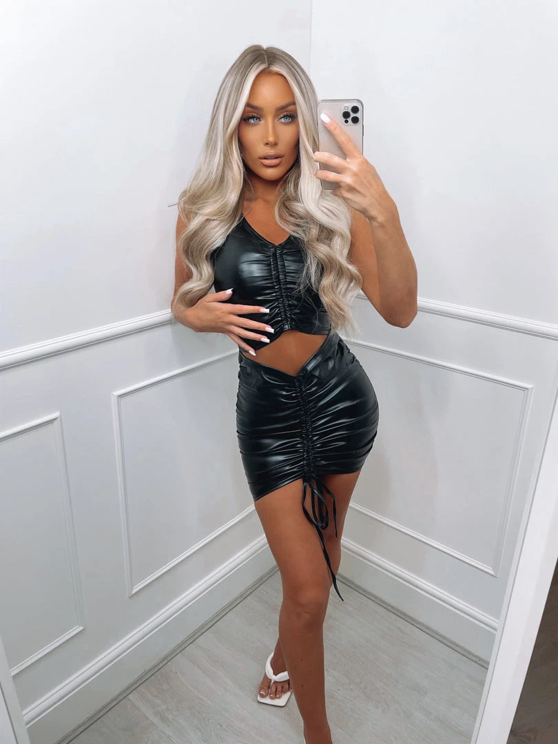 Sorelleuk New Arrivals Antonia PU Two Piece - Black 1 Sorelleuk New Arrivals Antonia PU Two Piece - Black