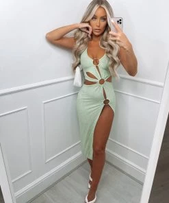 Sorelleuk Shayla Glitter Midi Dress - Sage New Arrivals