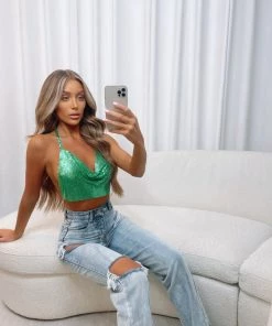 Sorelleuk New Arrivals Lottie Chainmail Top - Green