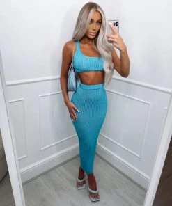 Sorelleuk Clothing Tiffy Metallic Two Piece - Turquoise