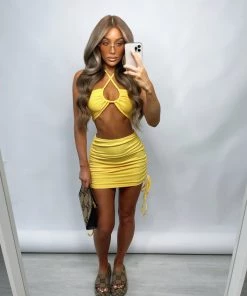 Sorelleuk Olivia Ribbed Two Piece - Yellow