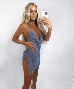 Sorelleuk Cami Luxe Diamanté Dress - Blue New Arrivals