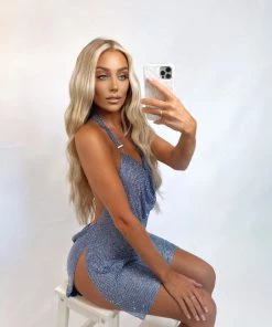 Sorelleuk Cami Luxe Diamanté Dress - Blue New Arrivals