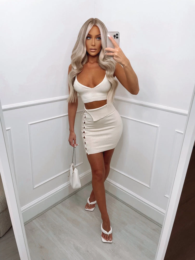 Sorelleuk New Arrivals Arla Button Two Piece - Cream 1 Sorelleuk New Arrivals Arla Button Two Piece - Cream