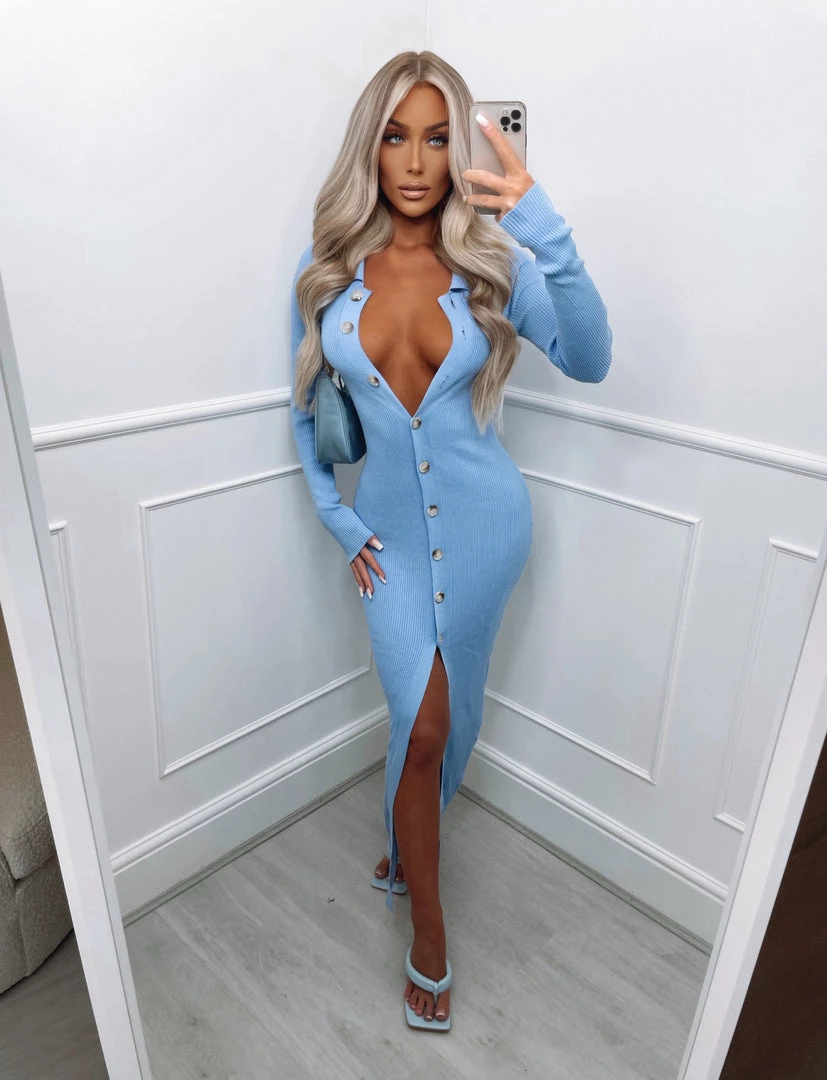 Sorelleuk Tyla Ribbed Dress - Blue New Arrivals 1 Sorelleuk Tyla Ribbed Dress - Blue New Arrivals