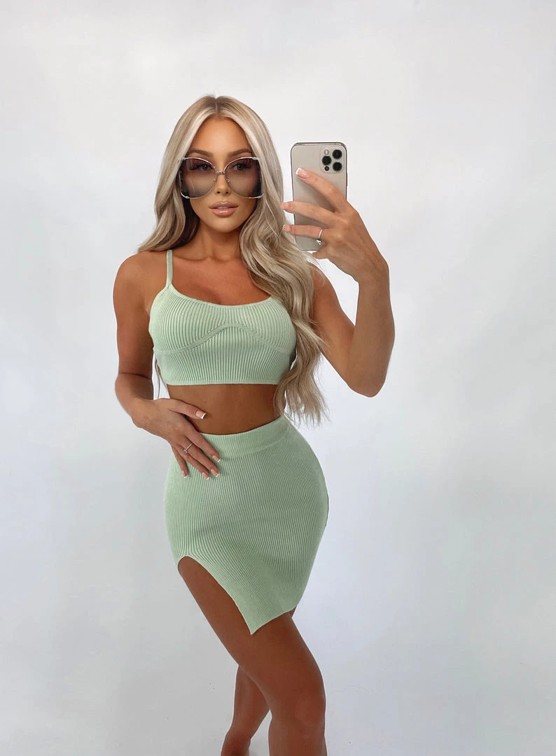 Sorelleuk Esme Ribbed Two Piece - Sage New Arrivals 1 Sorelleuk Esme Ribbed Two Piece - Sage New Arrivals