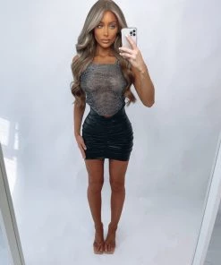 Sorelleuk New Arrivals Brit Diamante Top - Black