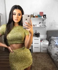 Sorelleuk Lia Fuzzy Knit Two Piece- Gold