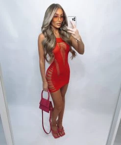 Sorelleuk Zena Cut Out Dress - Red New Arrivals