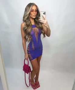 Sorelleuk Zena Cut Out Dress - Purple New Arrivals