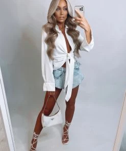 Sorelleuk New Arrivals Tina Tie Shirt - White