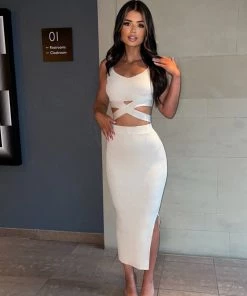 Sorelleuk New Arrivals Amora Ribbed Two Piece - Cream (PRE ORDER ONLY)