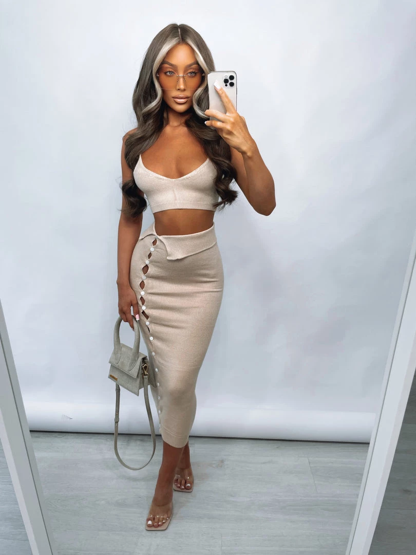 Sorelleuk New Arrivals Tayah Button Two Piece - Nude 1 Sorelleuk New Arrivals Tayah Button Two Piece - Nude