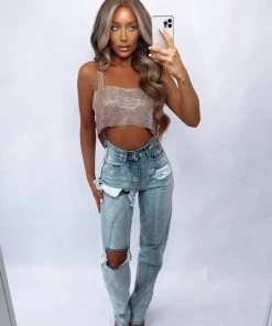 Sorelleuk Albi Diamanté Top - Rose Gold