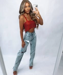 Sorelleuk Albi Diamanté Top - Red