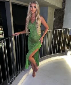 Sorelleuk Gem Metallic Dress - Emerald