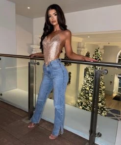 Sorelleuk Holly Luxe Diamanté Top - Rose Gold New Arrivals