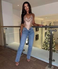 Sorelleuk Holly Luxe Diamanté Top - Rose Gold New Arrivals