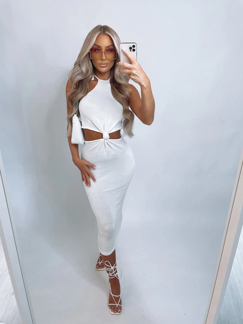 Sorelleuk Clothing Hayley Metallic Dress - White 1 Sorelleuk Clothing Hayley Metallic Dress - White