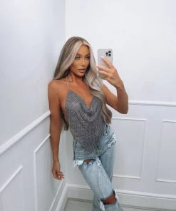 Sorelleuk Holly Luxe Diamanté Top - Black New Arrivals