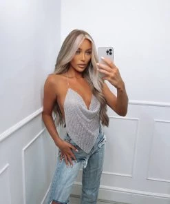 Sorelleuk Holly Luxe Diamanté Top - Silver