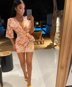 Sorelleuk Darcie Wrap Dress - Orange