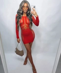 Sorelleuk Trixie Cut Out Dress - Red Clothing