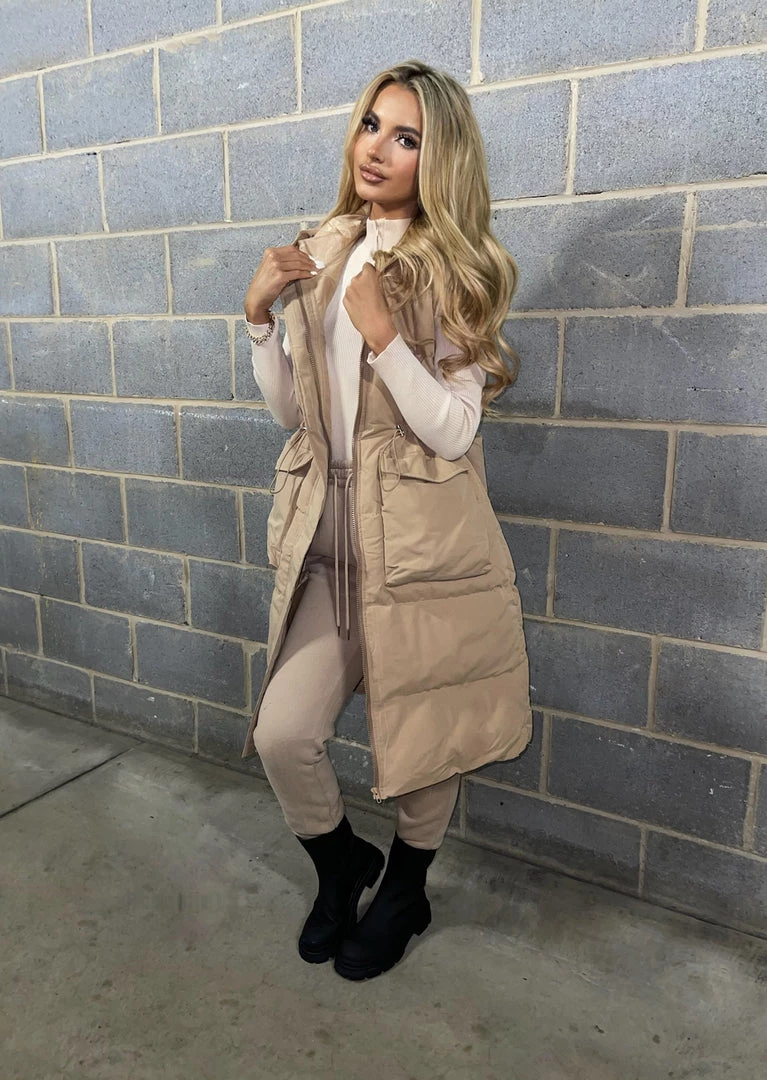 Sorelleuk New Arrivals Mona Hooded Gilet - Nude 1 Sorelleuk New Arrivals Mona Hooded Gilet - Nude