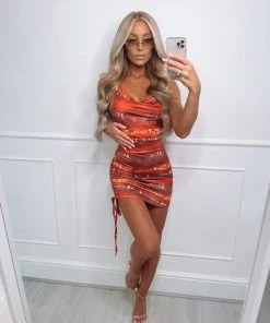 Sorelleuk New Arrivals Brooke Ruched Dress - Orange