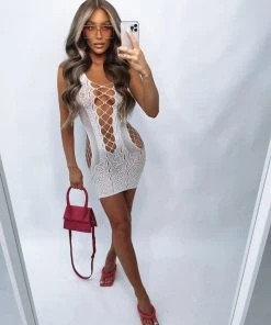 Sorelleuk Aurora Diamanté Dress - White Clothing