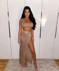 Sorelleuk New Arrivals Lizzie Metallic Two Piece - Rose Gold