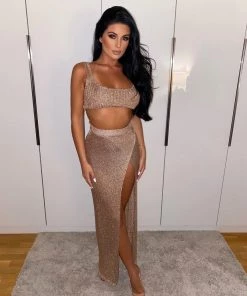 Sorelleuk New Arrivals Lizzie Metallic Two Piece - Rose Gold