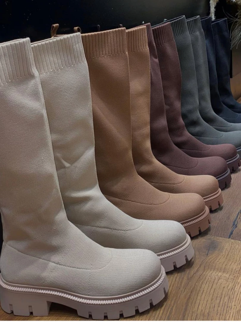 Sorelleuk Knitted Chelsea Boots - Cream 1 Sorelleuk Knitted Chelsea Boots - Cream