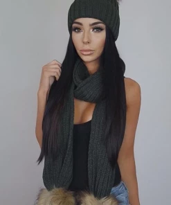 Sorelleuk Accessories Chester Double PomPom Scarf - Khaki