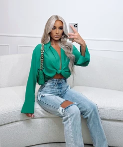 Sorelleuk Lainey Tie Shirt - Emerald