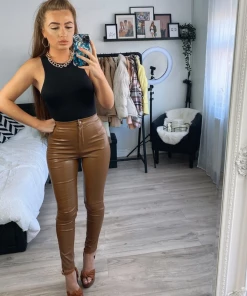 Sorelleuk Lennie Faux Leather Trousers - Tan New Arrivals