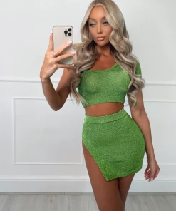 Sorelleuk New Arrivals Celine Petite Metallic Two Piece - Emerald