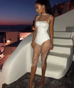 Sorelle New Arrivals Kika Diamante Midi Dress - White