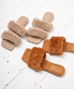 Sorelleuk Issy Fluffy Double Strap Slippers - Nude(SALE)