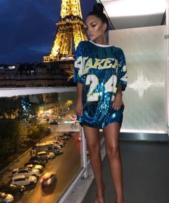 Sorelleuk New Arrivals Cardi Sequin T-shirt Dress - Blue