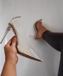 Sorelle Amalee Clear Stiletto Court Shoe - Gold (SALE)