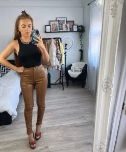 Sorelleuk Lennie Faux Leather Trousers - Tan New Arrivals 5 Sorelleuk Lennie Faux Leather Trousers - Tan New Arrivals