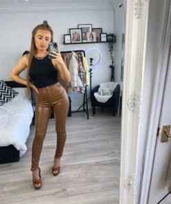 Sorelleuk Lennie Faux Leather Trousers - Tan New Arrivals