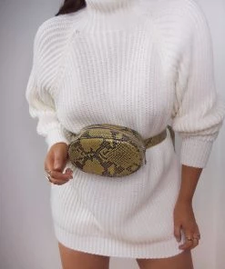 Sorelle UK PREMIUM Snake Print Leather Bum Bag - Lime (SALE)