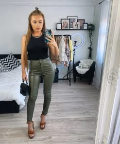 Sorelleuk Lennie Faux Leather Trousers - Khaki New Arrivals